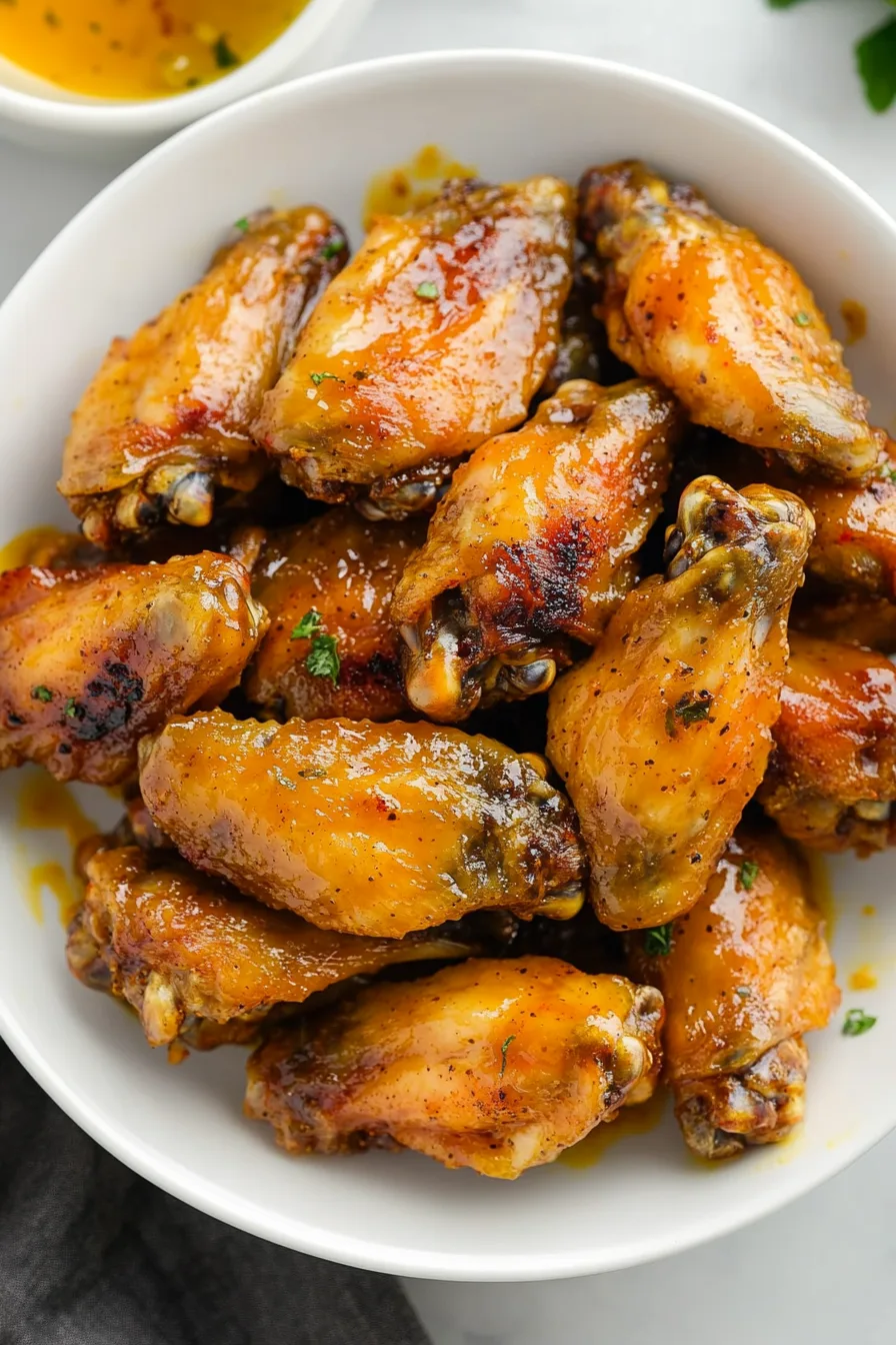 Wings arranged on a serving platter with a small bowl of dipping sauce on the side.