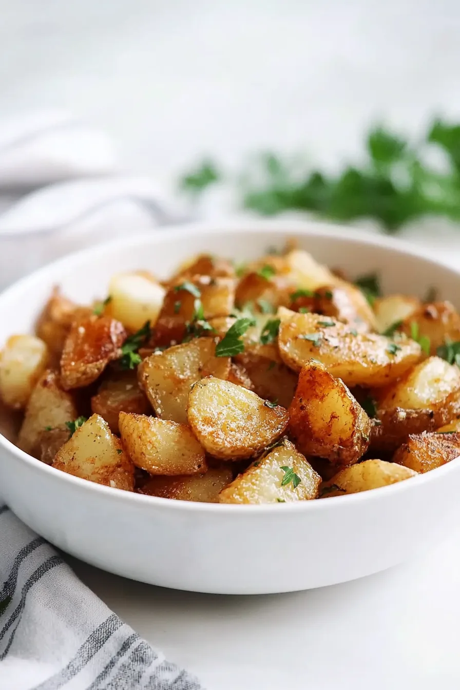 A bowl filled with perfectly browned breakfast-style potatoes.