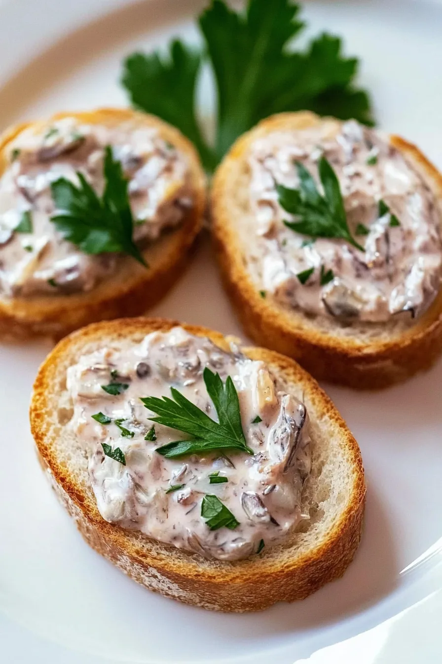 Close-up of a rustic fish pâté served on crisp crackers.