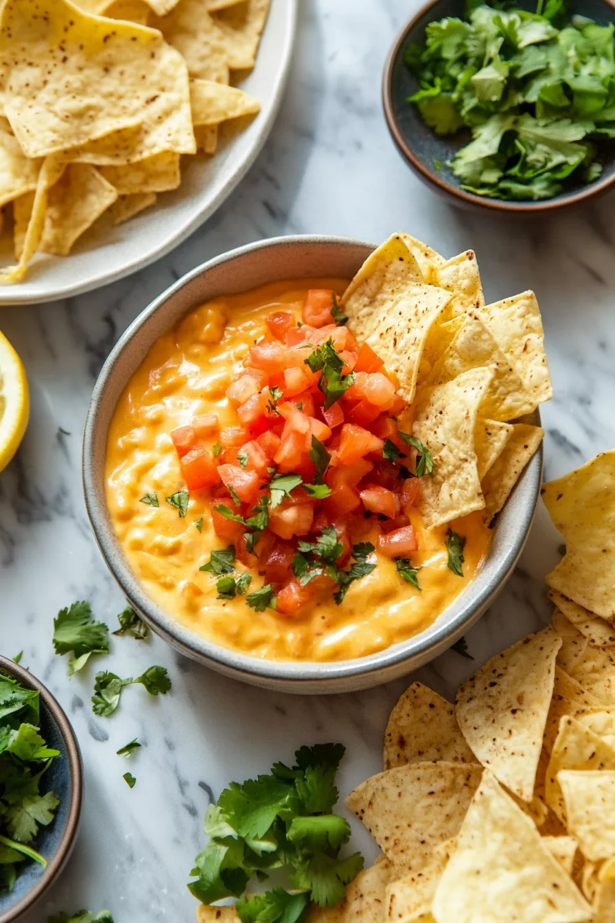 Tortilla chips dipped into a smooth, creamy taco filling with beef and colorful toppings.