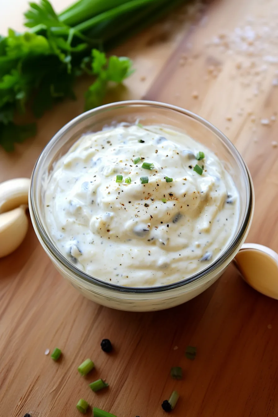 Fresh homemade-style dressing with herbs and cracked pepper, ready to serve.