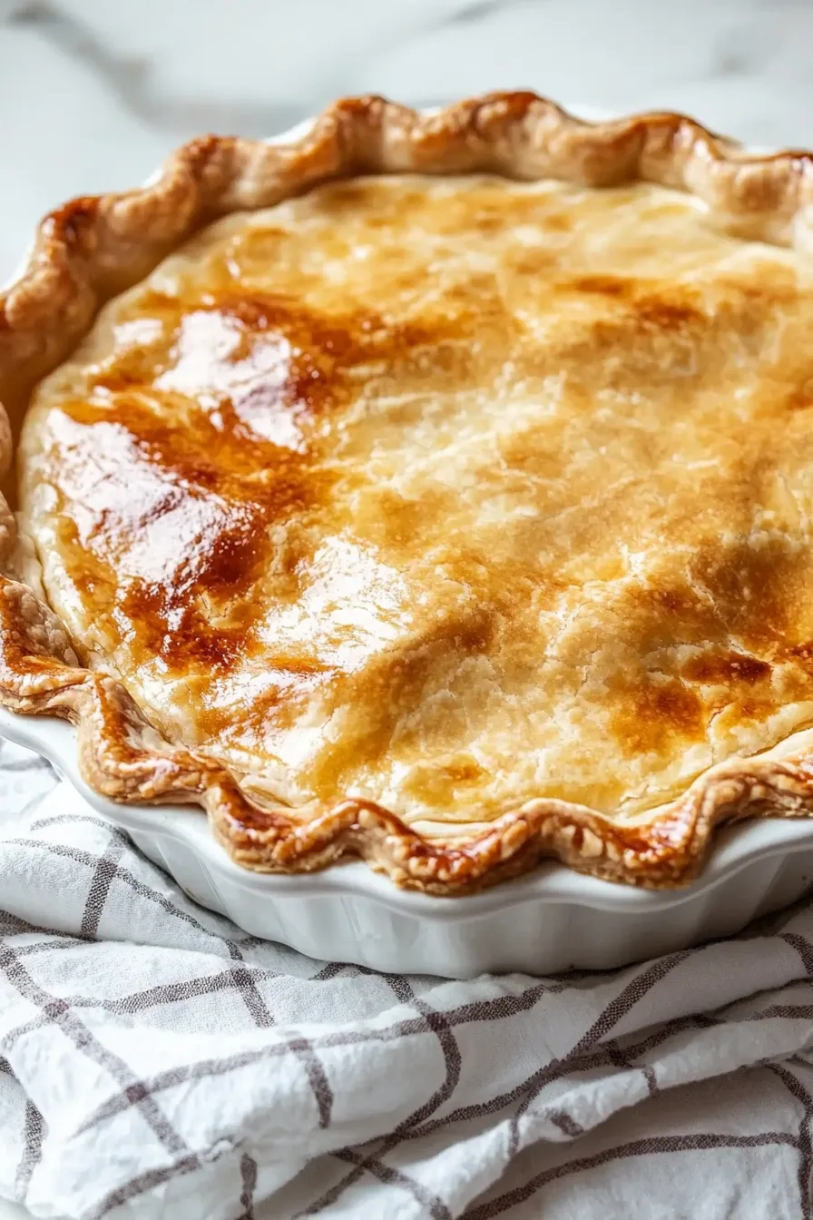 Close-up of a baked pie crust with a perfectly crisp, golden-brown edge.