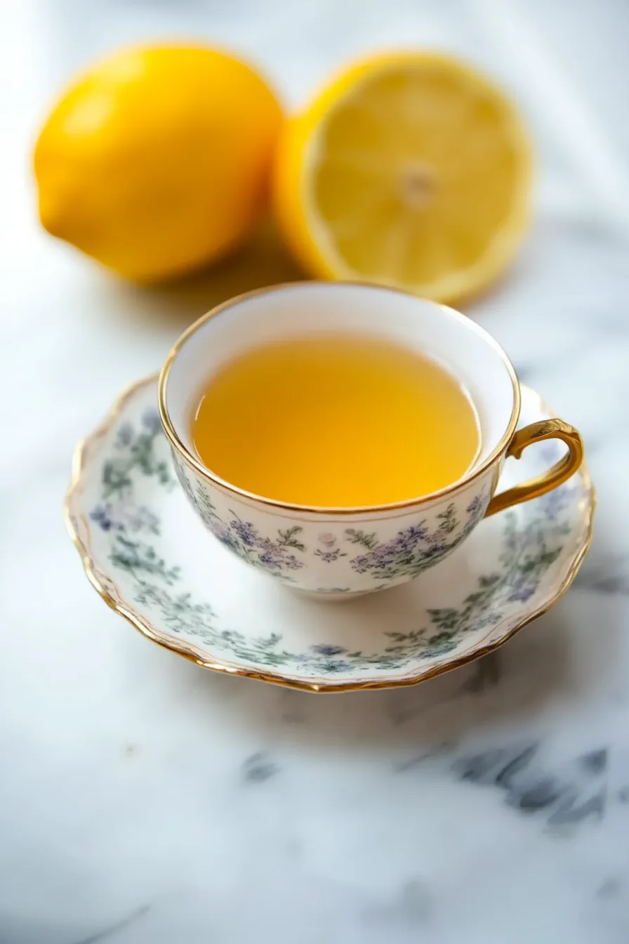 A simple, cozy final presentation of hot tea with subtle citrus notes.