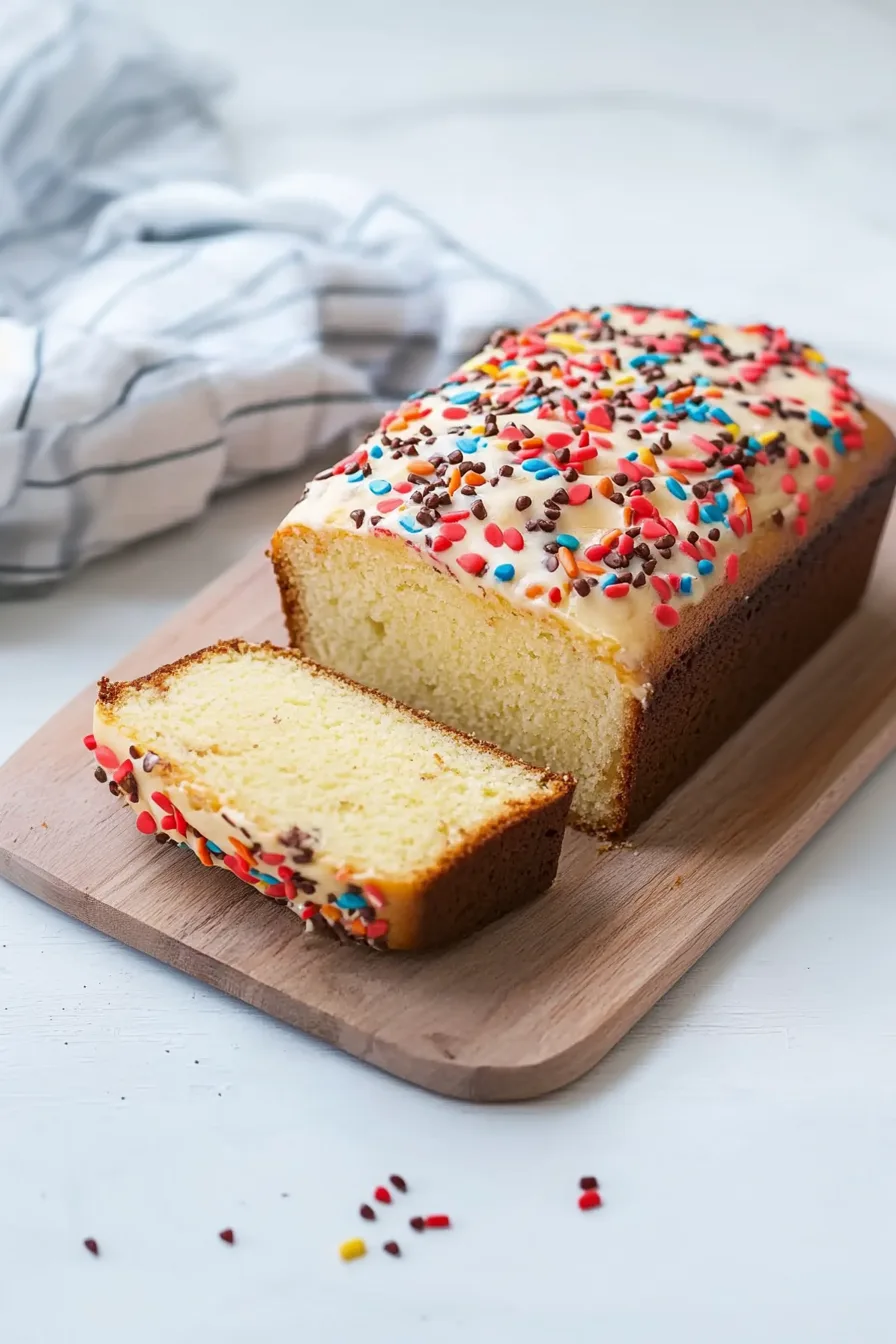 Slices of the sweet, cake-like bread arranged on a wooden board.
