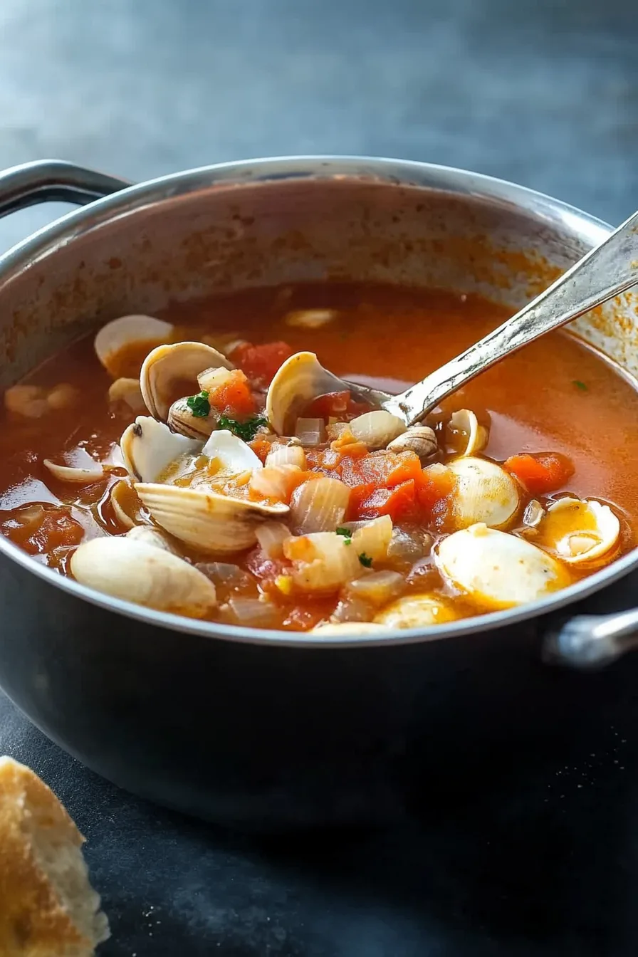 A comforting bowl of chunky, savory soup garnished with fresh parsley.