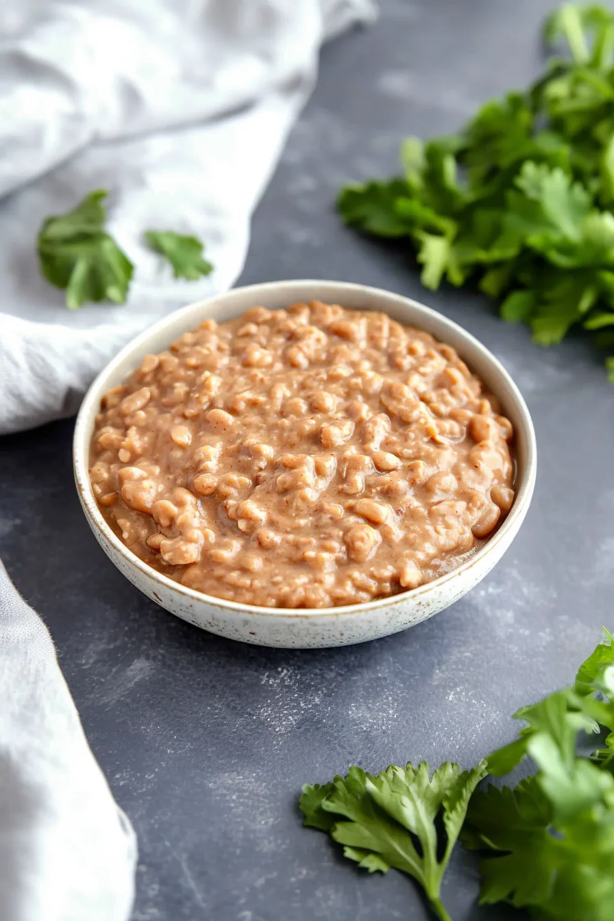 Final dish of warm, velvety beans ready to be served at the table.