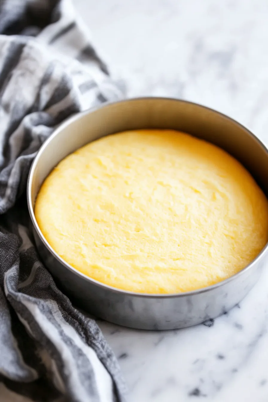 A smooth, golden dish served in a shallow bowl with a light garnish on top.