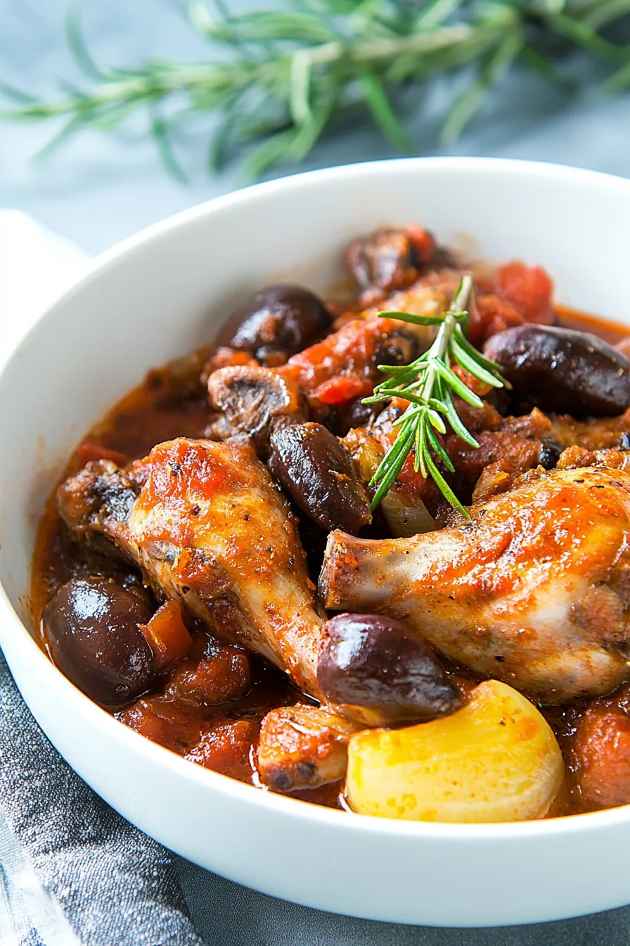 Plated serving of slow-cooked meat and vegetables in a savory tomato base."