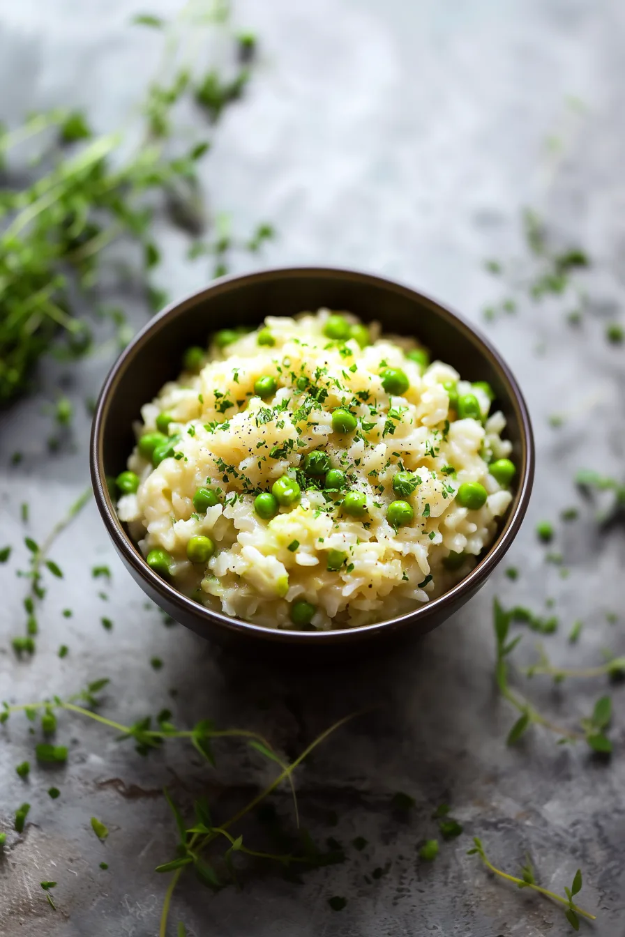Classic Venetian-style rice and peas topped with chopped parsley.