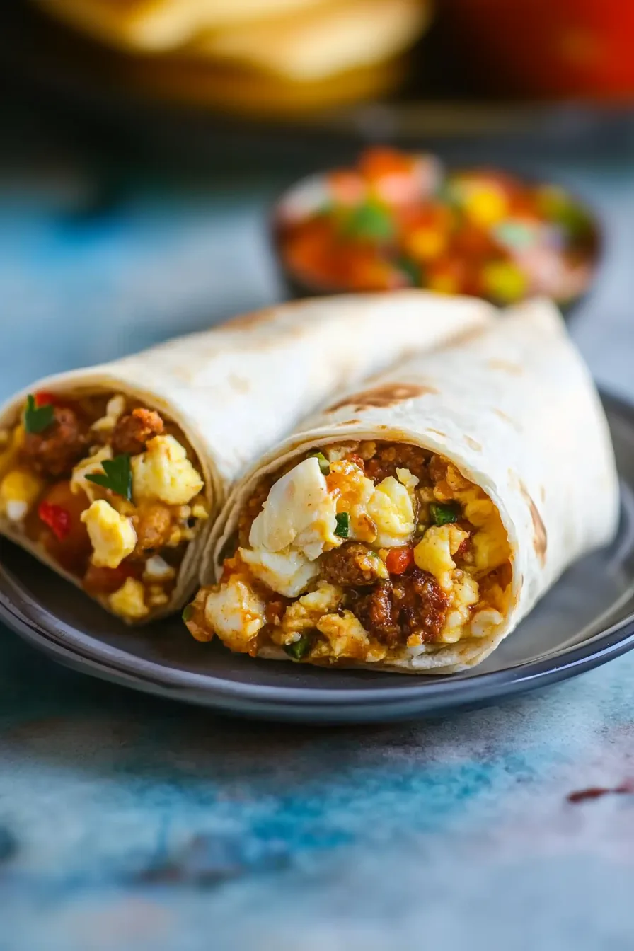 A cross-section of a stuffed wrap that reveals a mix of textures and colors inside.