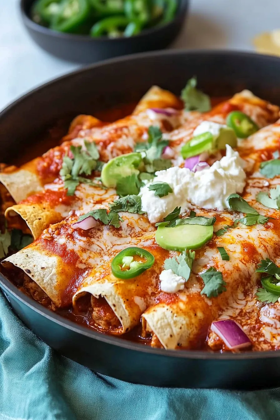 Warm, saucy tortilla bake garnished with cilantro.