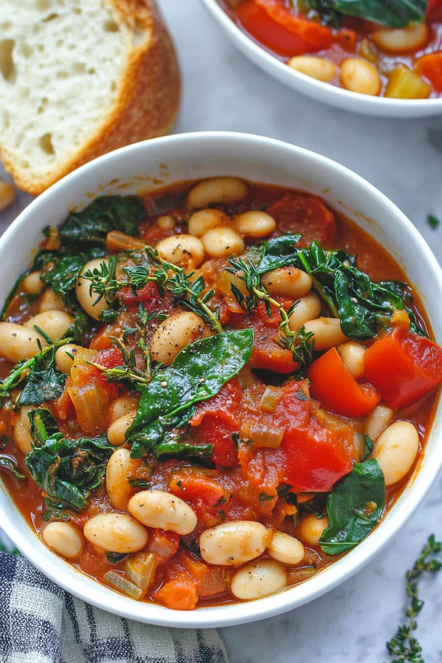 Comforting tomato-based stew with white beans and greens.