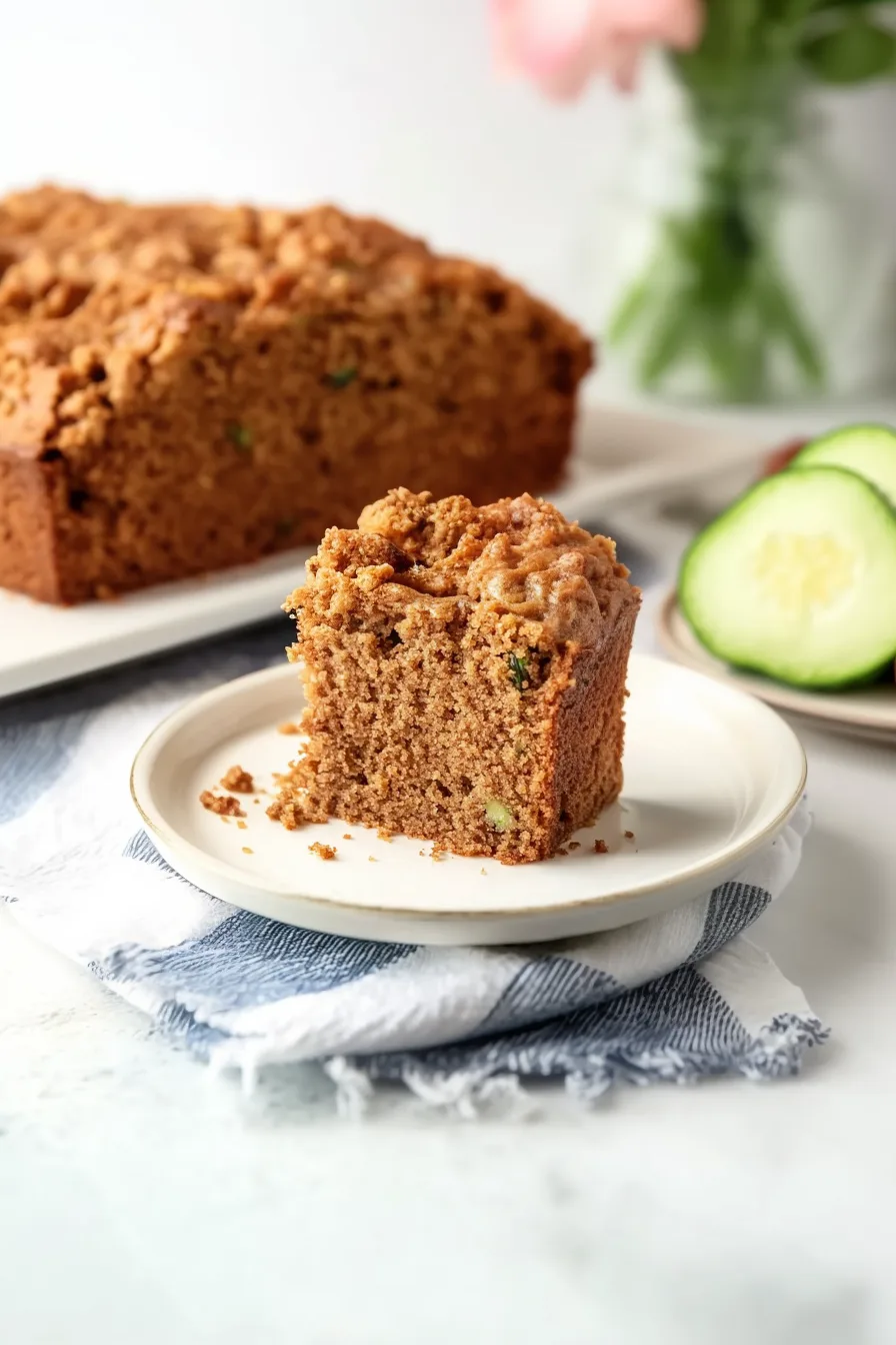 Single square of spiced cake on a white dish, garnished with powdered sugar.