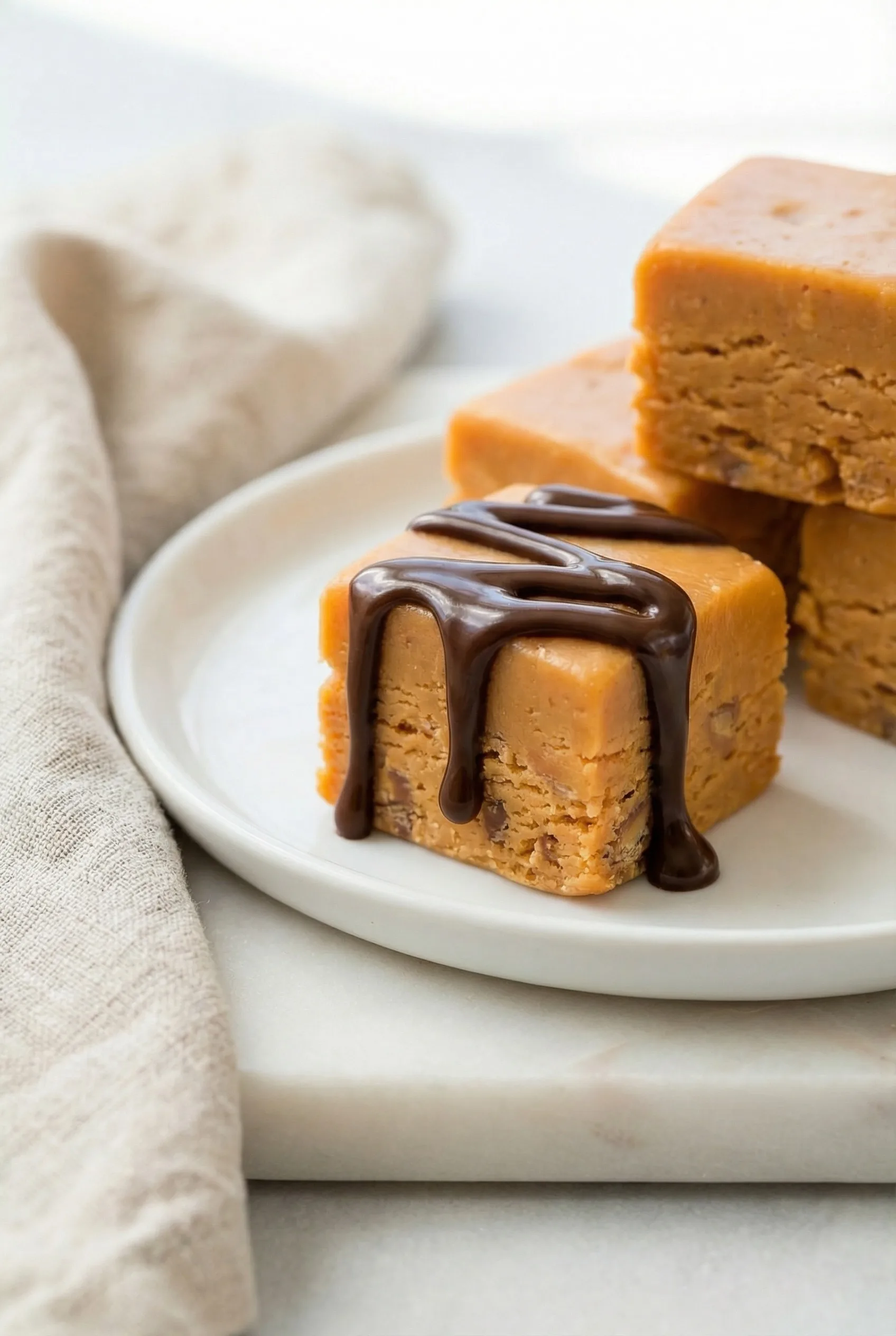 Chunky fudge cubes with visible mix-ins and a glossy chocolate topping.