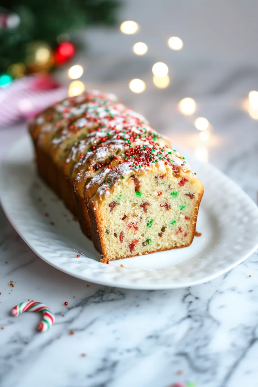 Festive loaf decorated with dried fruit and a glossy finish, ready to slice.