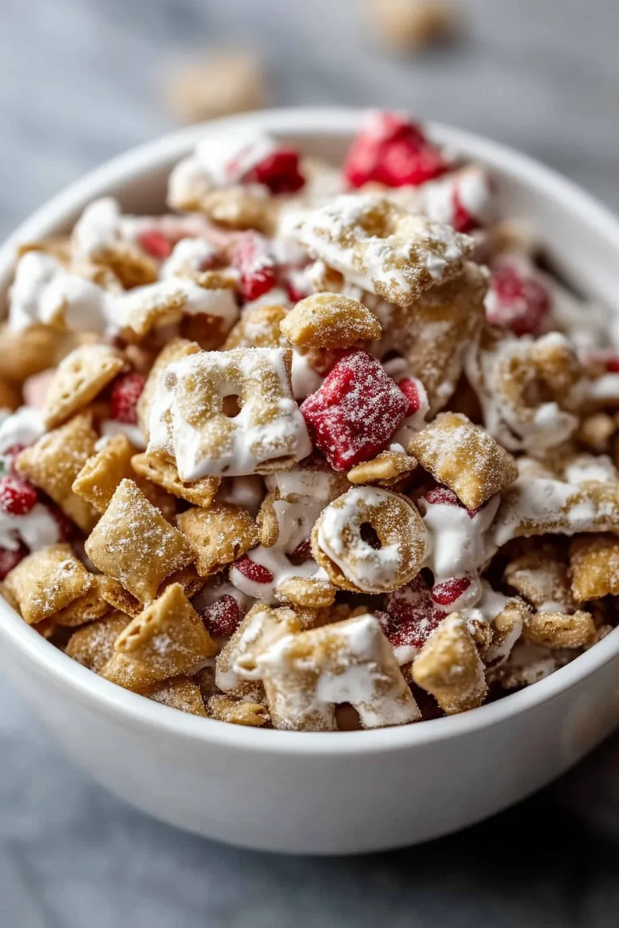 Close-up of crunchy, sweet snack clusters with a glossy finish.