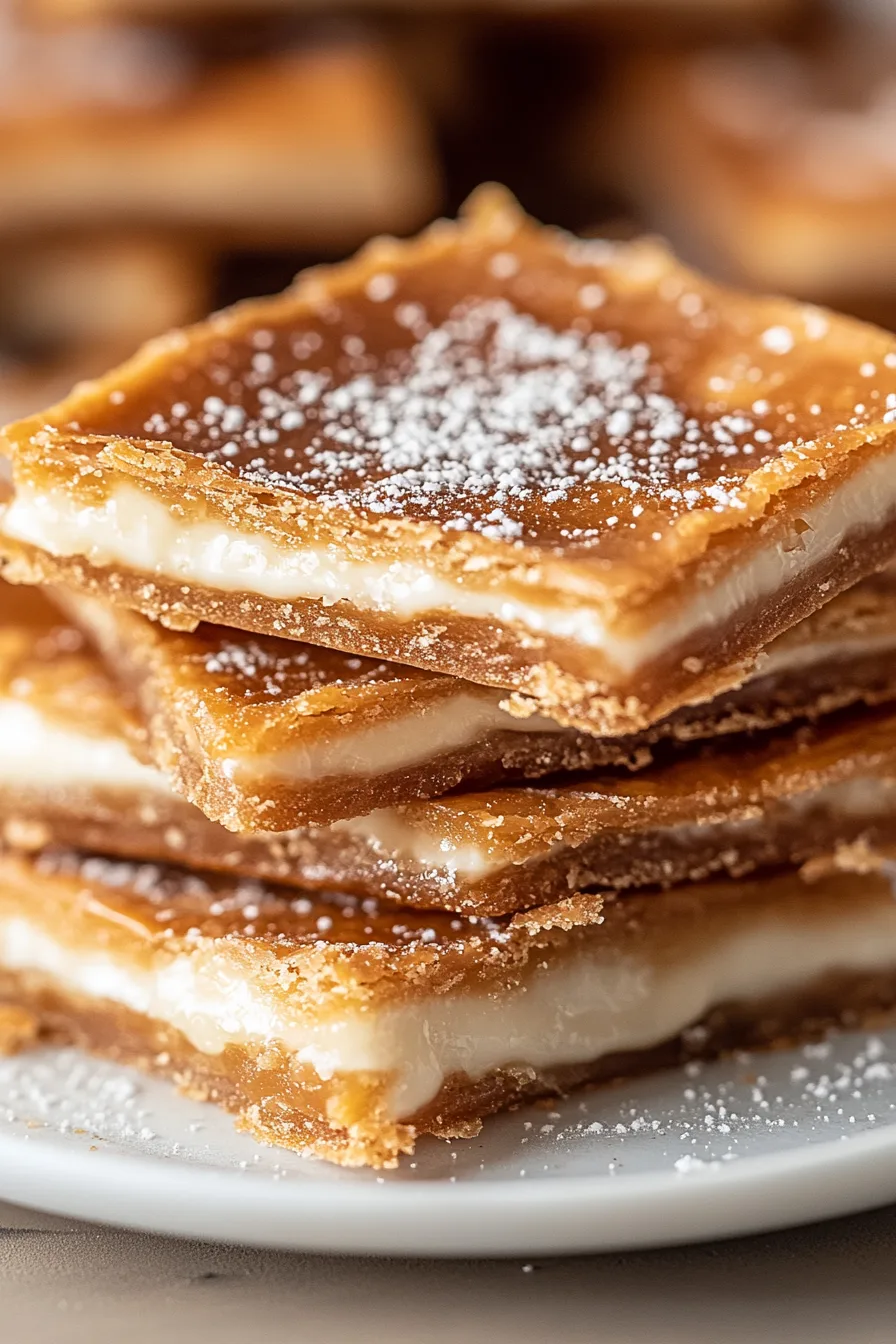 Stacked squares of caramelized cracker toffee with a spiced topping.