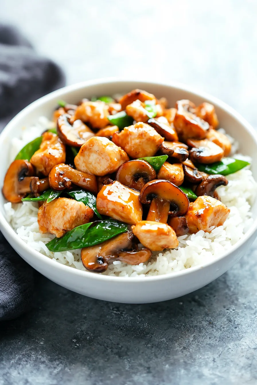 Cooked chicken, mushrooms, and zucchini combined in a pan and finished with fresh herbs.