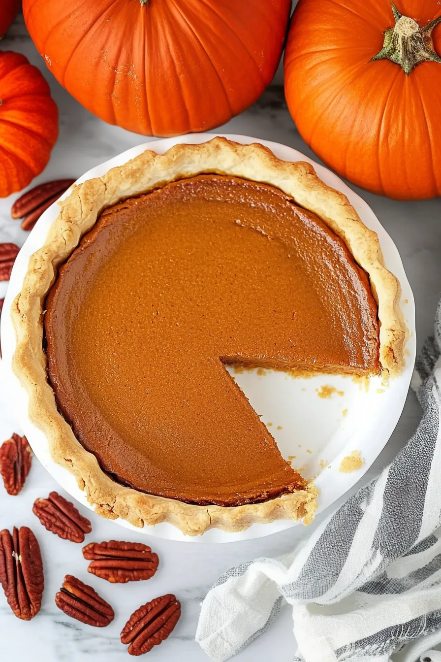 A neatly cut slice of spiced custard pie showing its glossy surface.