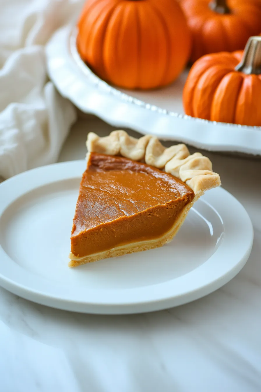 A neatly cut piece of pie with a firm, custard-like filling and pale crust.