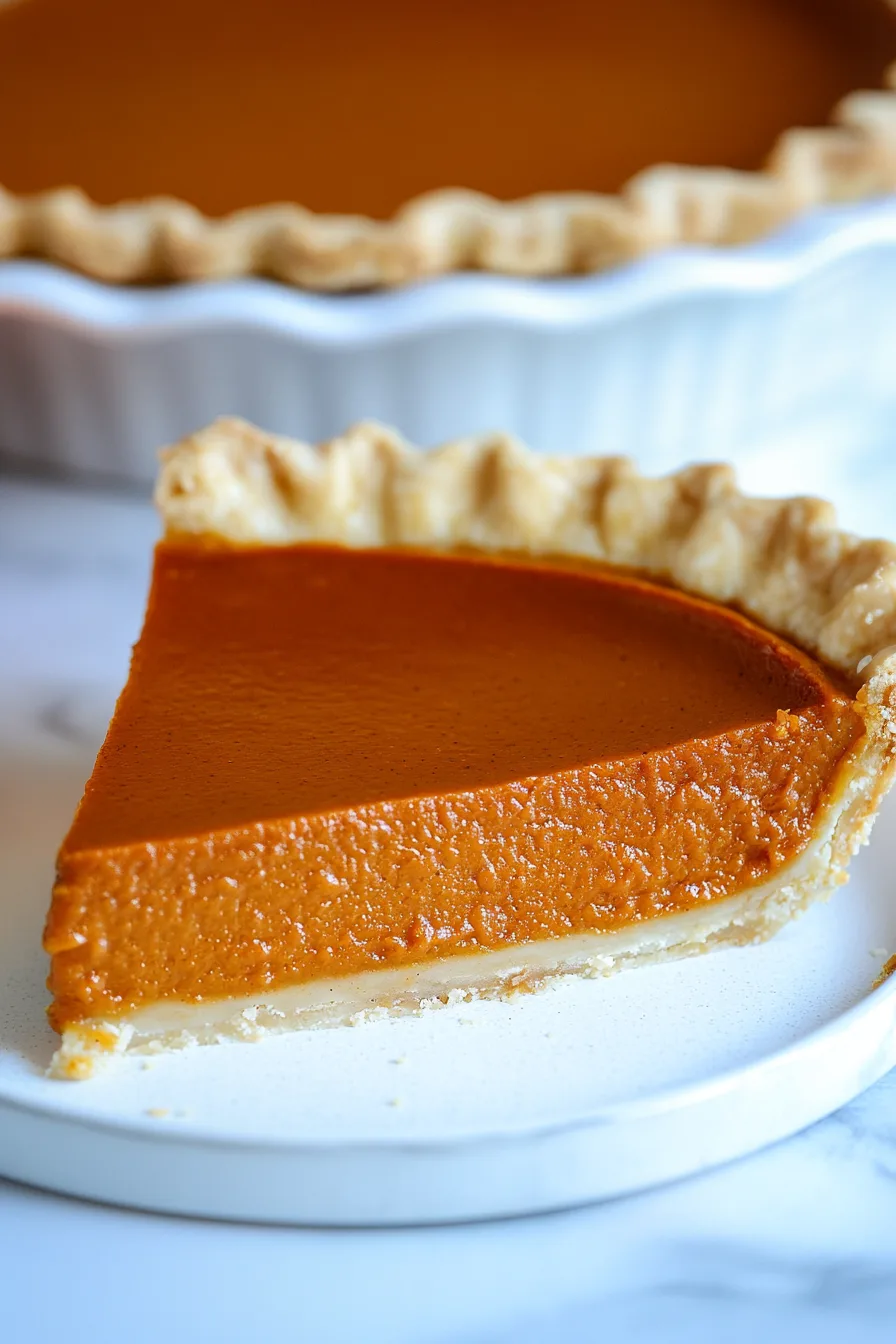 Side view of a pumpkin-spiced dessert slice showing its silky texture.