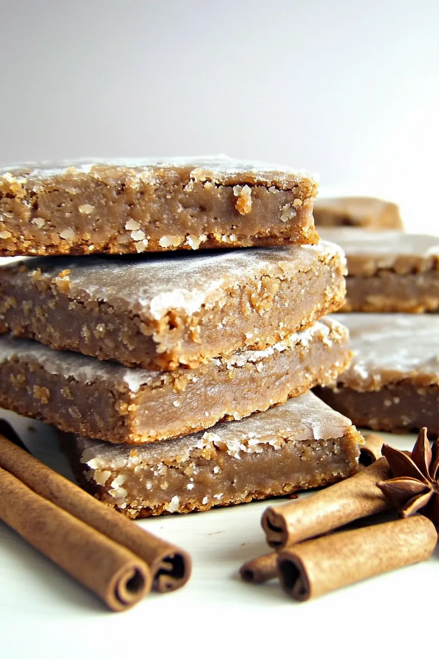 A stack of soft, aromatic bars highlighting the glossy glaze and tender crumb.