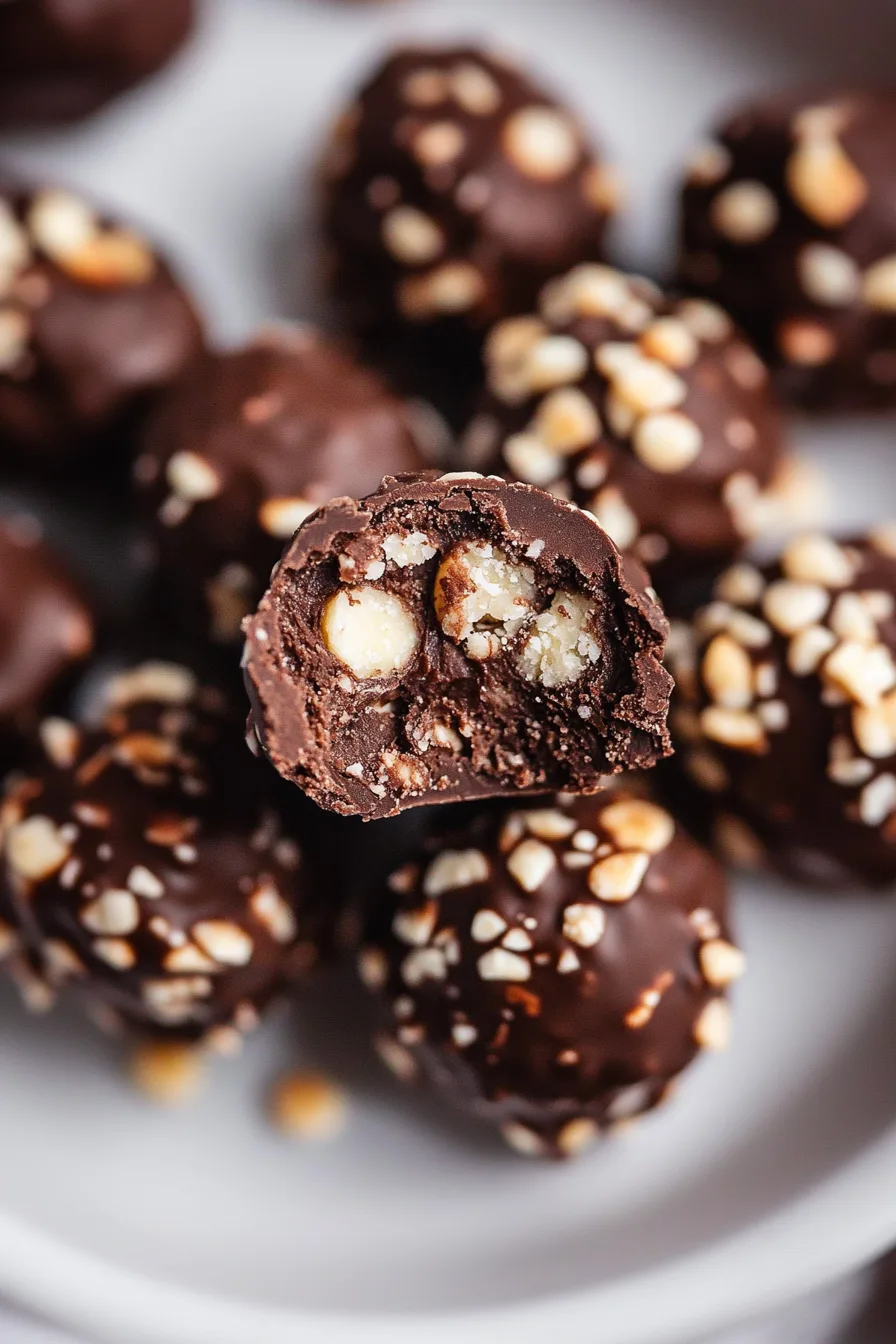 Truffles scattered on parchment with chocolate smudges and crushed nuts, evoking a cozy, homemade vibe.