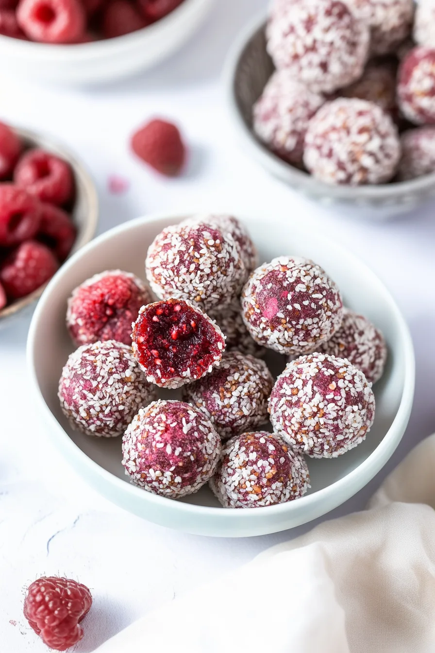 Overhead shot of round, seed-covered energy bites arranged in a neat cluster on a ceramic plate.
