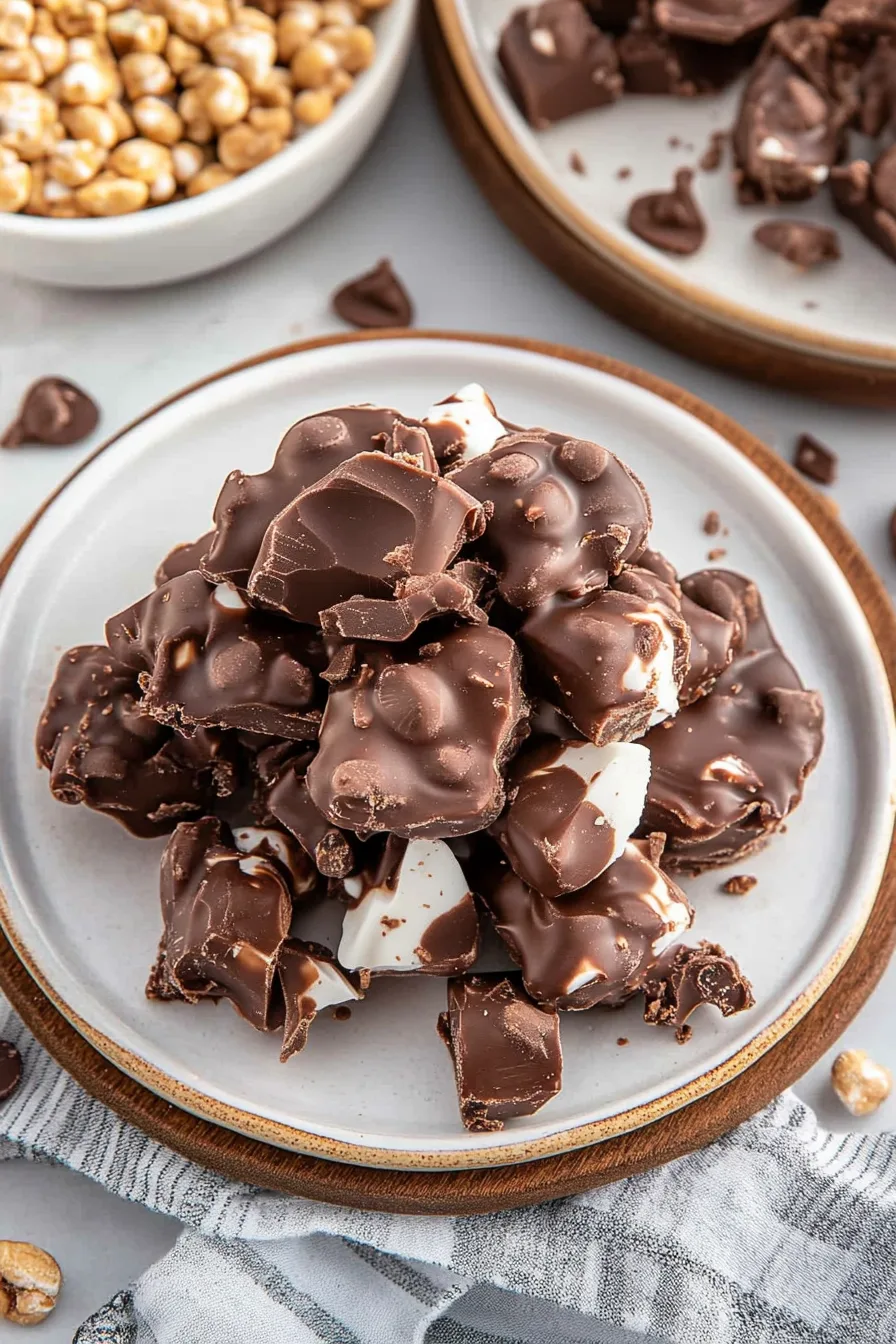 A pile of irregularly shaped chocolate sweets on a serving plate