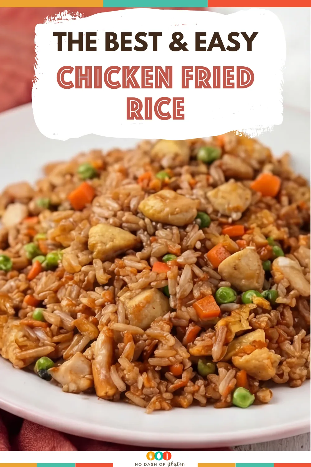 Chicken Fried Rice with tender chicken scrambled eggs peas carrots and flavorful seasoned rice